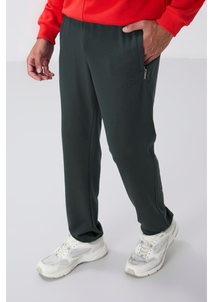 Haki Fermuar Cepli Dar Kalıp Klasik Paça Erkek Eşofman Alt - 84669
