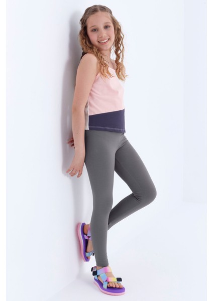 Koyu Gri Yüksek Bel Dar Paça Kız Çocuk Tayt - 75047 fiyatları
