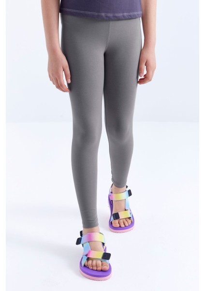 Koyu Gri Yüksek Bel Dar Paça Kız Çocuk Tayt - 75047 modelleri