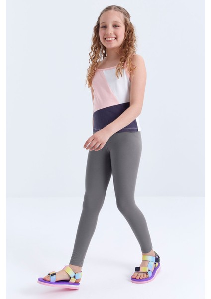 Koyu Gri Yüksek Bel Dar Paça Kız Çocuk Tayt - 75047 fırsatları