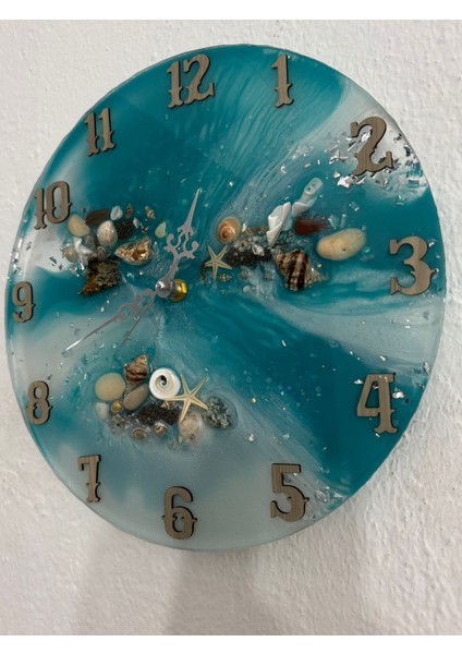 "deniz Ruhu" Epoksi Duvar Saati | Deniz Kabuklu & Deniz Yıldızlı El Yapımı Tasarım | 30 cm