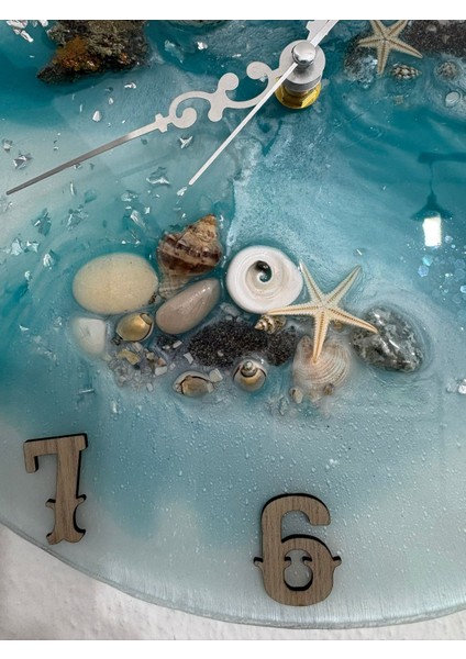 "deniz Ruhu" Epoksi Duvar Saati | Deniz Kabuklu & Deniz Yıldızlı El Yapımı Tasarım | 30 cm fırsatları