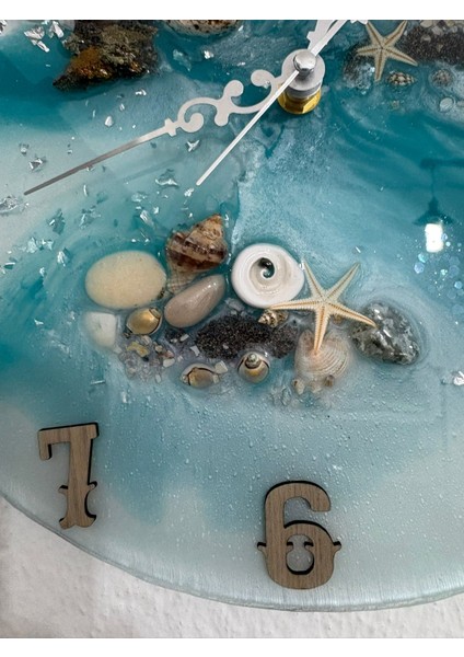 "deniz Ruhu" Epoksi Duvar Saati | Deniz Kabuklu & Deniz Yıldızlı El Yapımı Tasarım | 30 cm indirimleri