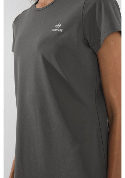 Koyu Gri Basic Kısa Kol Standart Kalıp O Yaka Kadın T-Shirt - 97144 indirimleri