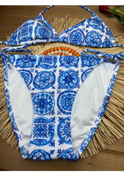Kadın Üçgen Bikini Takım Likralı Esnek Yandan Boyundan Bağlamalı Şık Ipli indirimleri