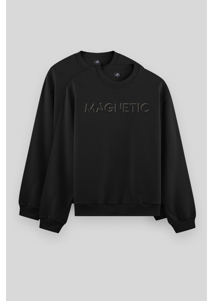 Rahat Form O Yaka 2li Paket Siyah Erkek Sweatshirt - 88020