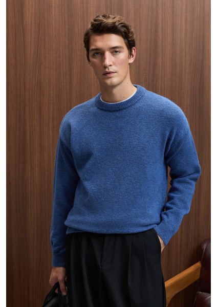 Tromso Erkek Relaxed Fit Bisiklet Yaka Sıcak Tutan Triko Indigo Kazak