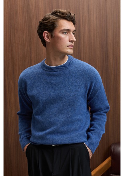 Tromso Erkek Relaxed Fit Bisiklet Yaka Sıcak Tutan Triko Indigo Kazak fiyatları