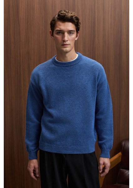 Tromso Erkek Relaxed Fit Bisiklet Yaka Sıcak Tutan Triko Indigo Kazak modelleri