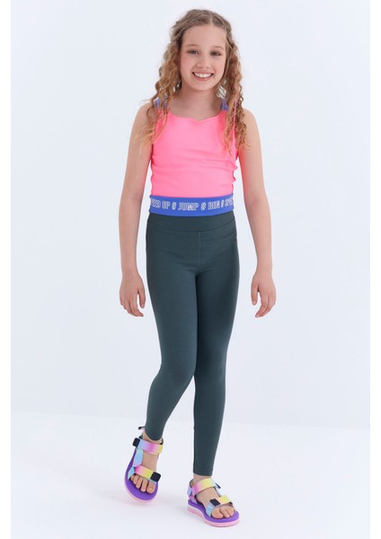 Orman Yeşili Yüksek Bel Dar Paça Kız Çocuk Tayt - 75047 fırsatları
