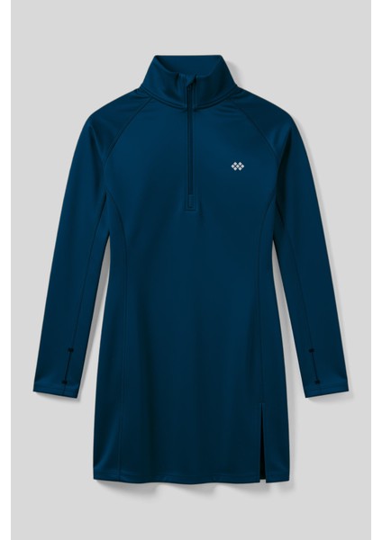 Indigo Yarım Fermuarlı Dik Yaka Standart Kalıp Kadın Sporcu Tunik - 97309