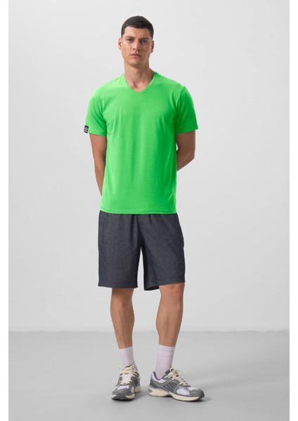 Neon Yeşil Basic Kısa Kol Standart Kalıp V Yaka Erkek T-Shirt - 87912 fiyatları