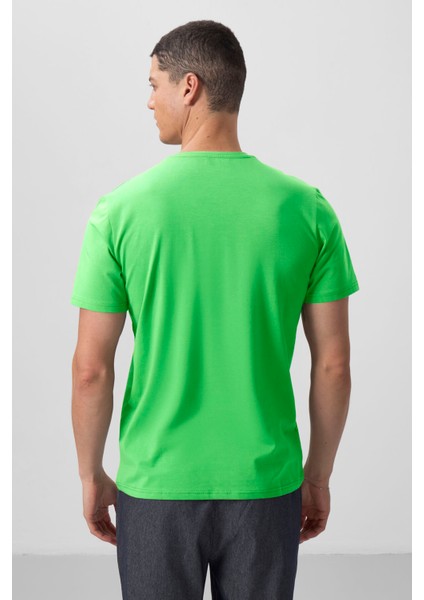 Neon Yeşil Basic Kısa Kol Standart Kalıp V Yaka Erkek T-Shirt - 87912 indirimleri