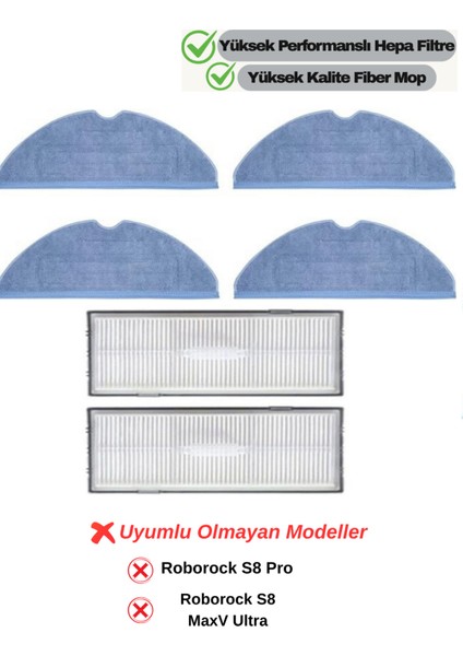 Roborock S8,s8 Plus,s8 Pro Ultra/s7,s7+,s7 Max V,s7 Maxv Plus Uyumlu Paspas Filtre Yedek Set-6 Parça