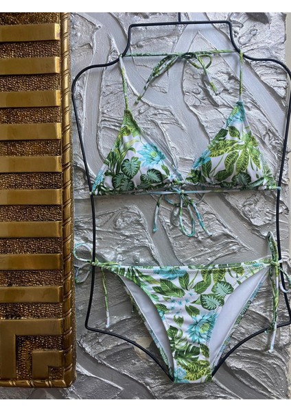 Kadın Üçgen Bikini Takım Likralı Esnek Yandan Boyundan Bağlamalı Şık Ipli
