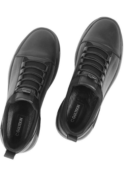 Erkek Siyah Bağcıklı Kalın Tabanlı Deri Ayakkabı