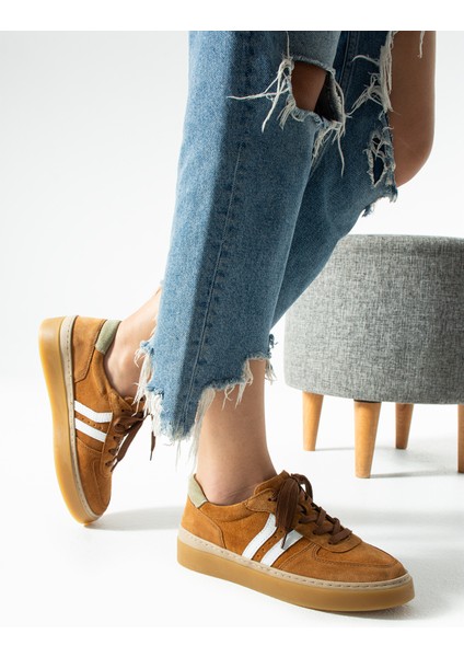 Moneas Kadın Hakiki Süet Deri Taba Spor Ayakkabı