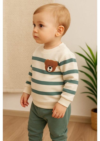 Çizgili Punch Ayıcık Omuzdan Çıtçıtlı Bebek Takımı 2li Alt Üst Mevsimlik Aylık 3-6-9-12AY fiyatları