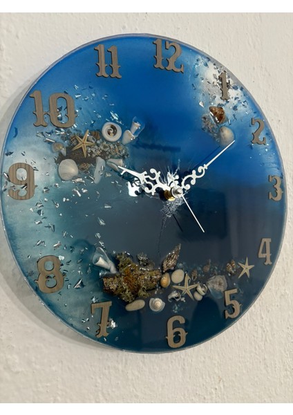 "deniz Ruhu" Epoksi Duvar Saati | Deniz Kabuklu & Deniz Yıldızlı El Yapımı Tasarım | 30 cm modelleri