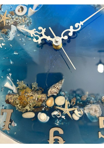 "deniz Ruhu" Epoksi Duvar Saati | Deniz Kabuklu & Deniz Yıldızlı El Yapımı Tasarım | 30 cm fırsatları