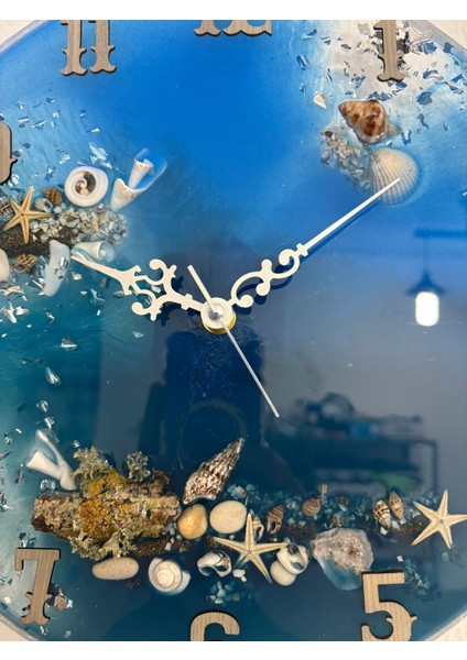 "deniz Ruhu" Epoksi Duvar Saati | Deniz Kabuklu & Deniz Yıldızlı El Yapımı Tasarım | 30 cm indirimleri