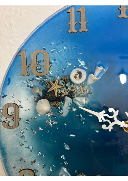 "deniz Ruhu" Epoksi Duvar Saati | Deniz Kabuklu & Deniz Yıldızlı El Yapımı Tasarım | 30 cm