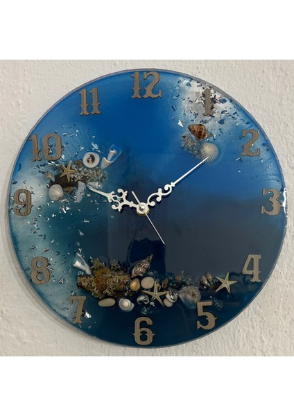 "deniz Ruhu" Epoksi Duvar Saati | Deniz Kabuklu & Deniz Yıldızlı El Yapımı Tasarım | 30 cm