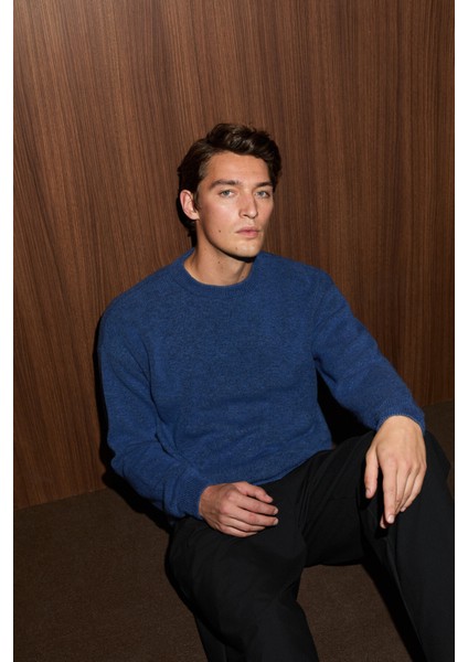 Tromso Erkek Relaxed Fit Bisiklet Yaka Sıcak Tutan Triko Indigo Kazak indirimleri