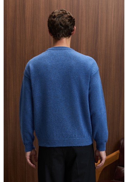 Tromso Erkek Relaxed Fit Bisiklet Yaka Sıcak Tutan Triko Indigo Kazak