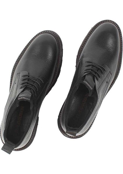 Erkek Siyah Bağcıklı Kalın Tabanlı Deri Ayakkabı