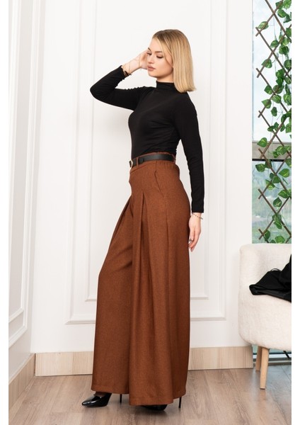 Dikiş Pileli Bol Paça Kemerli Pantolon 30183 modelleri