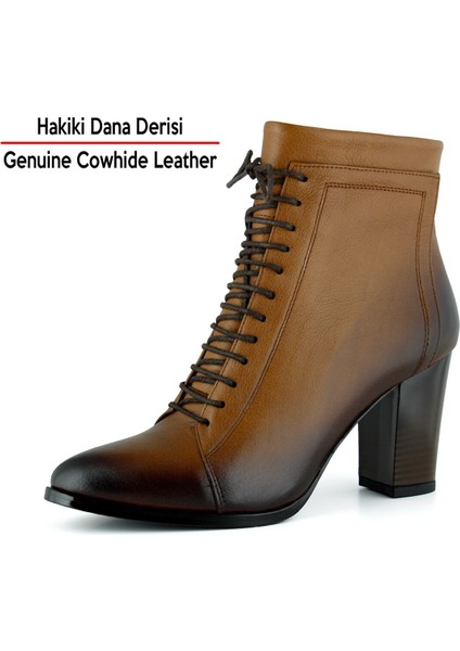 Taba Hakiki Dana Derisi Bağcıklı Fermuarlı Sivri Burun Kalın Topuklu Günlük Bot fiyatları
