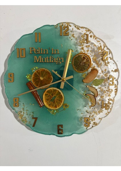 Kişiye Özel Epoksi Mutfak Duvar Saati | Isme Özel El Yapımı Tasarım | Narenciye & Tarçınlı - 30 cm