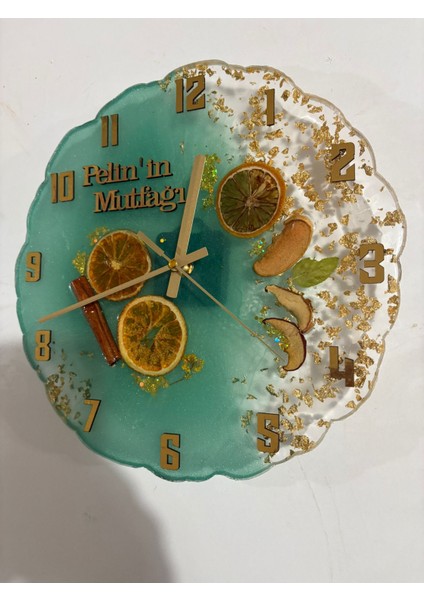 Kişiye Özel Epoksi Mutfak Duvar Saati | Isme Özel El Yapımı Tasarım | Narenciye & Tarçınlı - 30 cm fiyatları