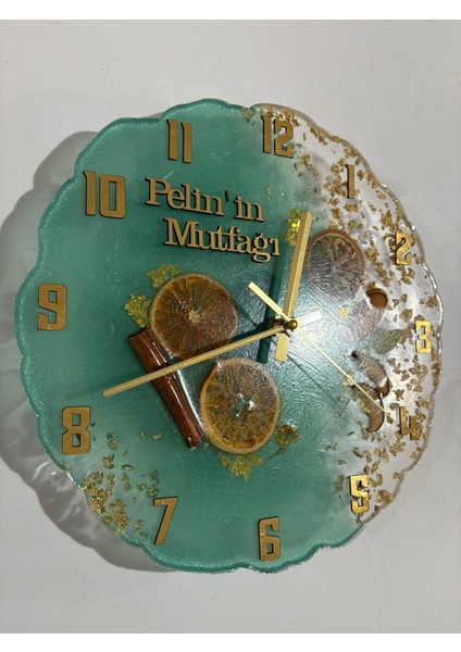 Kişiye Özel Epoksi Mutfak Duvar Saati | Isme Özel El Yapımı Tasarım | Narenciye & Tarçınlı - 30 cm modelleri
