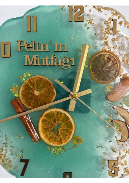 Kişiye Özel Epoksi Mutfak Duvar Saati | Isme Özel El Yapımı Tasarım | Narenciye & Tarçınlı - 30 cm fırsatları