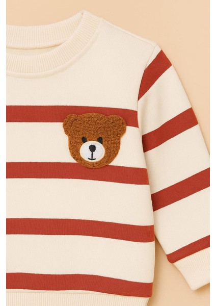 Çizgili Punch Ayıcık Omuzdan Çıtçıtlı Bebek Takımı 2li Alt Üst Mevsimlik Aylık 3-6-9-12AY modelleri