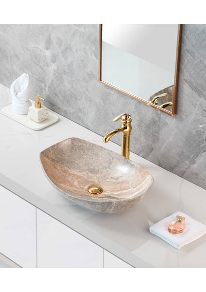 Kavun Mermer Desenli Çanak Lavabo