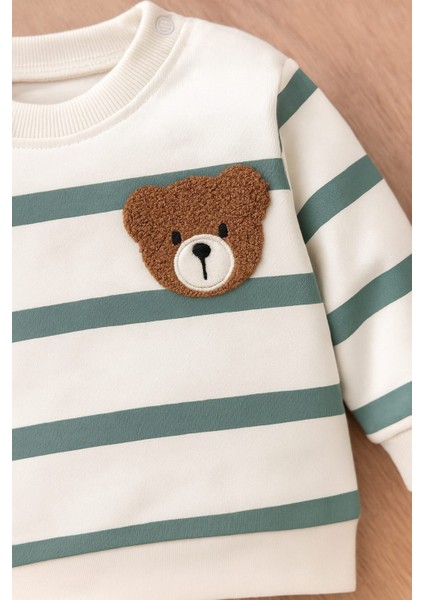 Çizgili Punch Ayıcık Omuzdan Çıtçıtlı Bebek Takımı 2li Alt Üst Mevsimlik Aylık 3-6-9-12AY modelleri