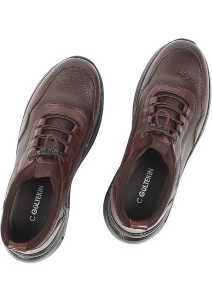 Erkek Kahverengi Bağcıklı Kalın Tabanlı Deri Sneaker