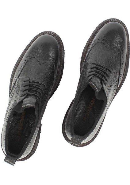 Erkek Siyah Bağcıklı Kalın Tabanlı Deri Ayakkabı