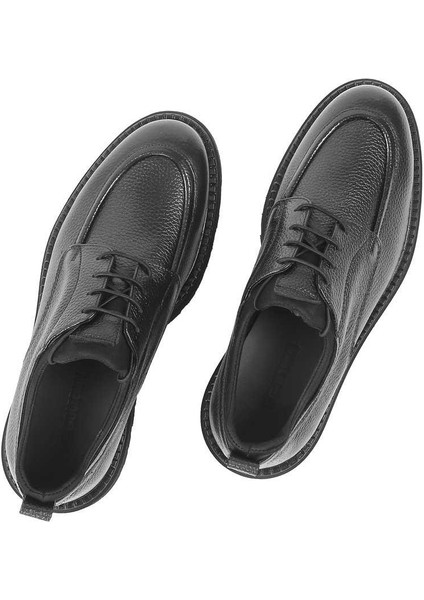Erkek Siyah Bağcıklı Kalın Tabanlı Deri Ayakkabı
