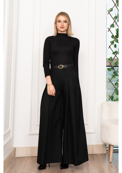 Dikiş Pileli Bol Paça Kemerli Pantolon 30183