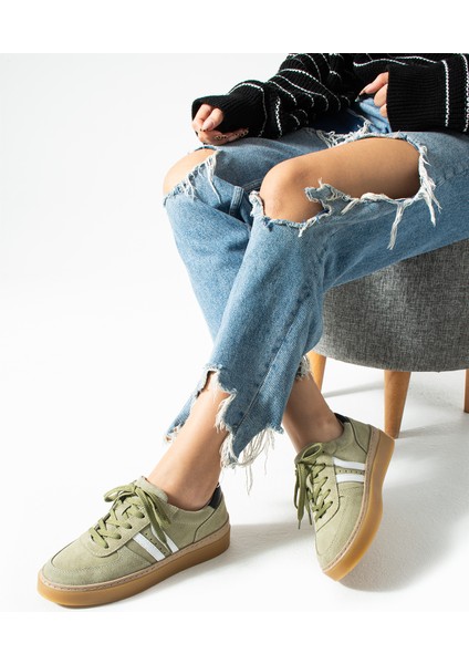 Moneas Kadın Hakiki Süet Deri Yeşil Spor Ayakkabı