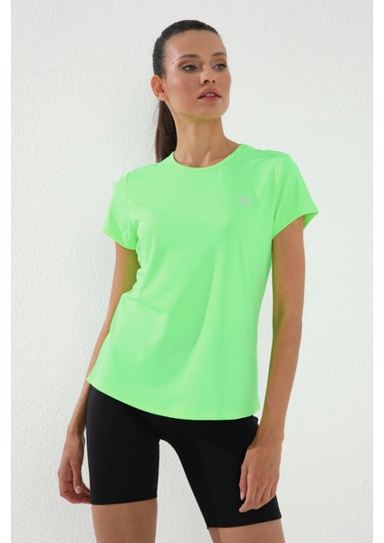 Neon Yeşil Basic Kısa Kol Standart Kalıp O Yaka Kadın T-Shirt - 97144