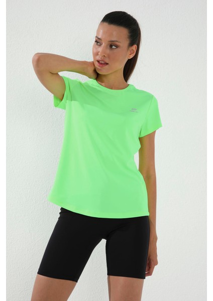 Neon Yeşil Basic Kısa Kol Standart Kalıp O Yaka Kadın T-Shirt - 97144 fiyatları