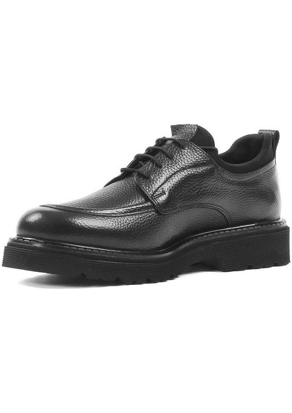 Erkek Siyah Bağcıklı Kalın Tabanlı Deri Ayakkabı modelleri
