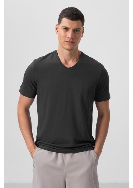 Antrasit Basic Kısa Kol Standart Kalıp V Yaka Erkek T-Shirt - 87912 modelleri