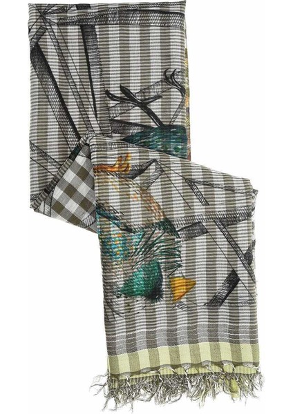 Kuş Desenli Çizgili Kadın Şal Standart Renk Y1984222_089 modelleri