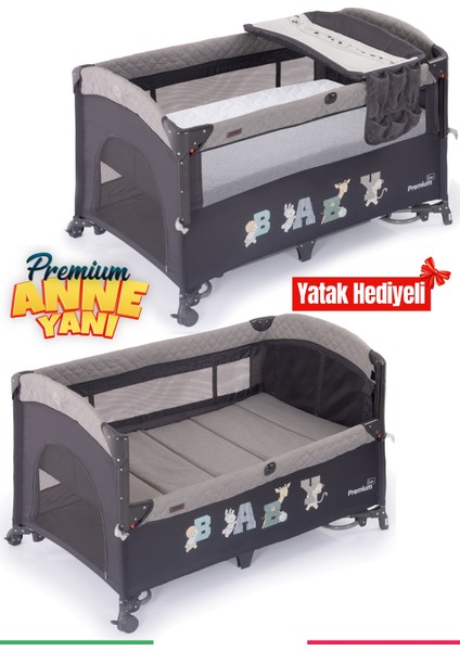 Premium Line Alt Açma Üniteli Anne Yanı Oyun Parkı + Yatak Hediyeli